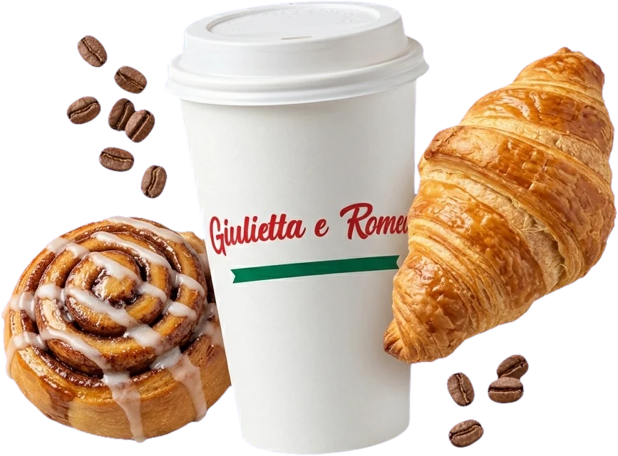 Americano con croissant y rol de canela
